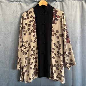 Anne Namba 100% Silk Asian Inspired Print Mandarin Collar Long Sleeve Tunic